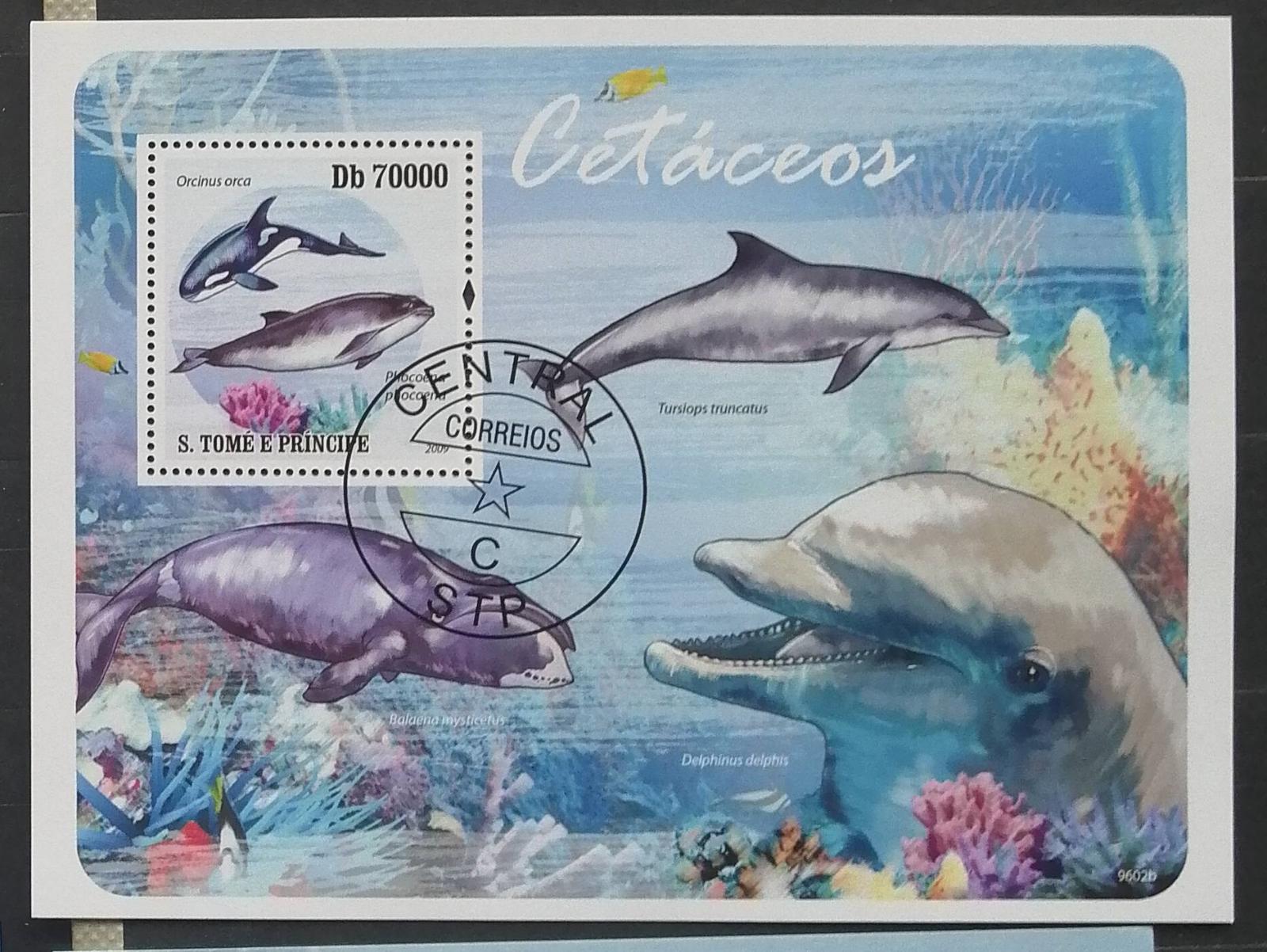 S. Tomé e Príncipe 2009 - CTO aršík, vodné cicavce, delfíny, ryby - Tematické známky