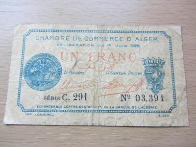 Alžírsko 1 frank 1922 Chambre de Commerce JP 137