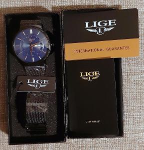 Pánské hodinky LIGE (tm. modré, řem. černý kov) datum, den (-25%)