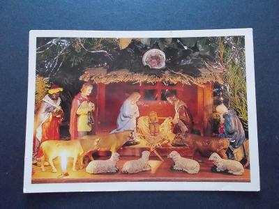 Veselé vánoce betlém figurka foto Průša  prošlá se známkou 1996 ovečky