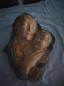 Starožitná větší busta Marie s Jezulátkem