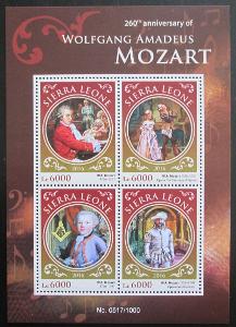 Sierra Leone 2016 Wolfgang Amadeus Mozart Mi# 6918-21 Kat 11€ 0989A