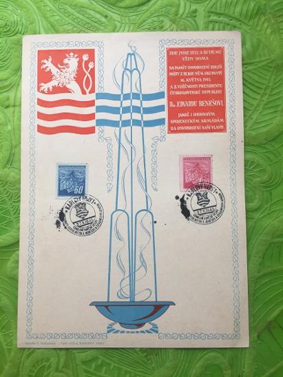 pamětní list 27.10.1945 Karlovy Vary  - Filatelie