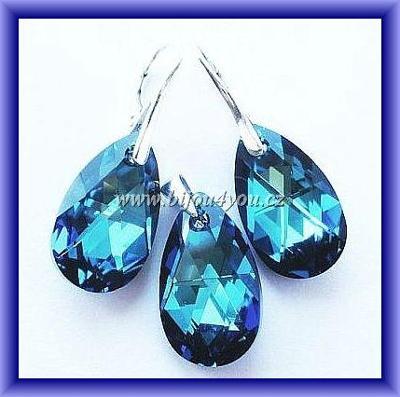 Stříbrná souprava pear crystal Swarovski blue