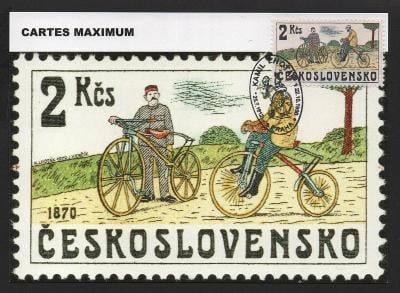 Jízdní kola z roku 1870 - cartes maximum se známkou Kamila Lhotáka