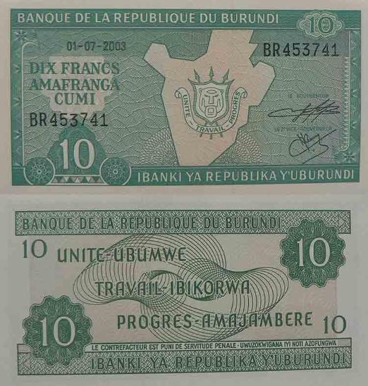 Burundi 10 franků P33d  UNC