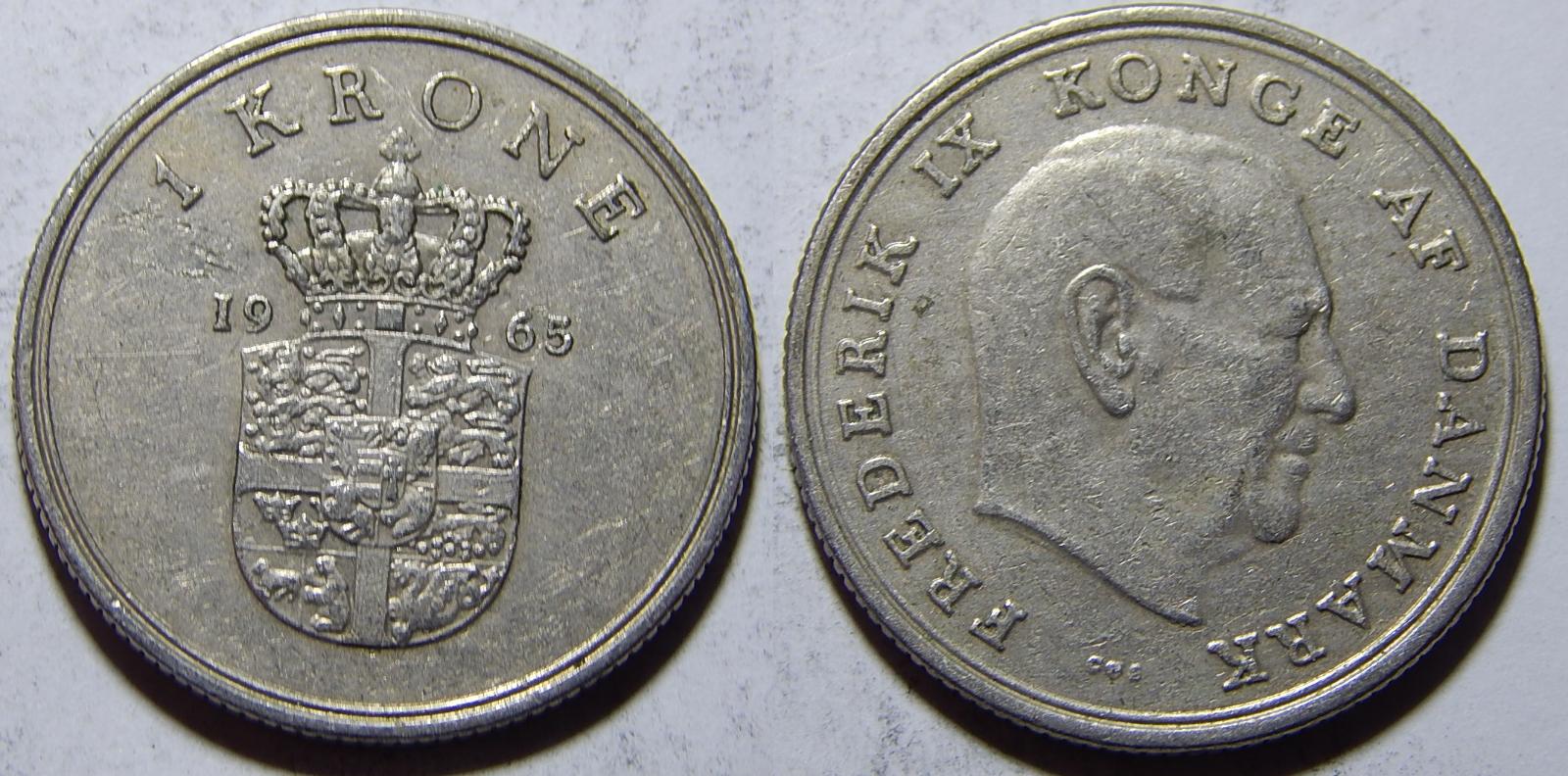 Dánsko 1 Krone 1965 XF č12175 - Numismatika