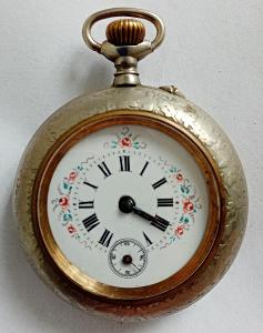 Kapesní hodinky stříbrné s malovaným ciferníkem funkční