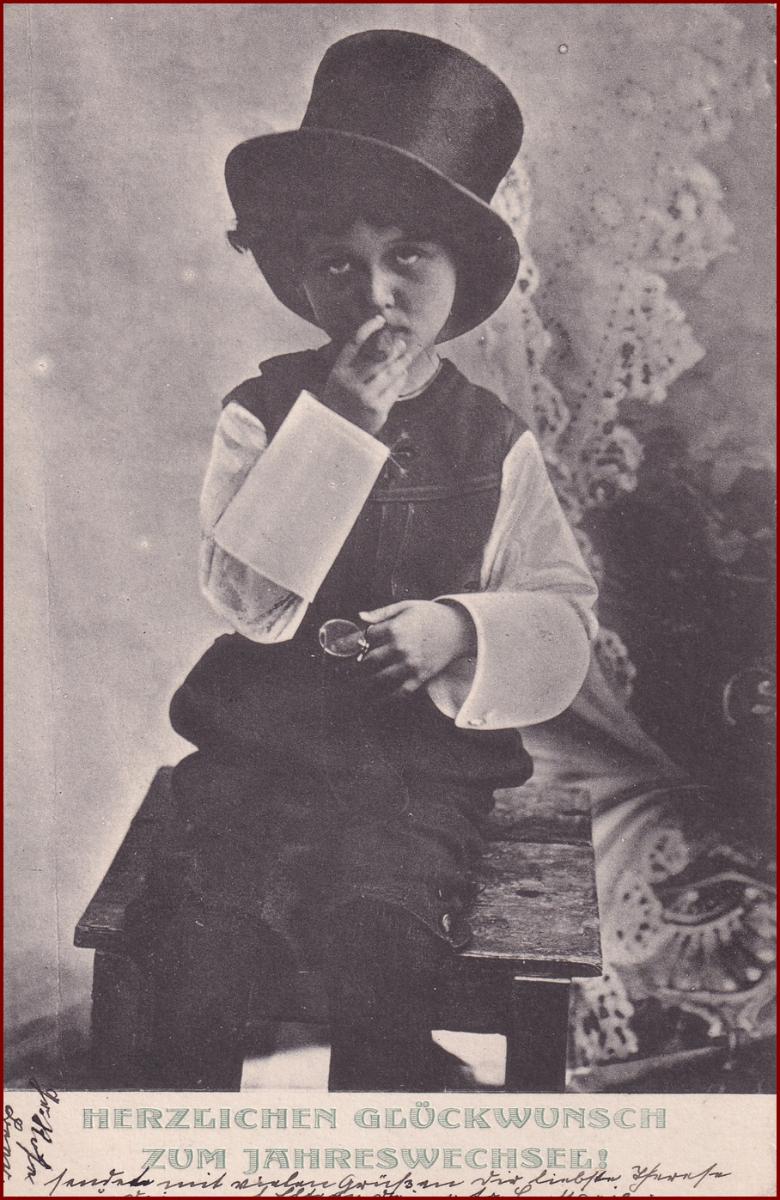 Nový rok * deti, klobúk, cylinder, cigara, fajčenie, okuliare * M4167 - Pohľadnice