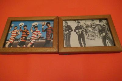 2x pěkné zarámované fotky Beatles 11x15 cm