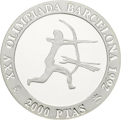Španělsko 2000 Pesetas 1990 olympiáda luk Ag PROOF čŠU011