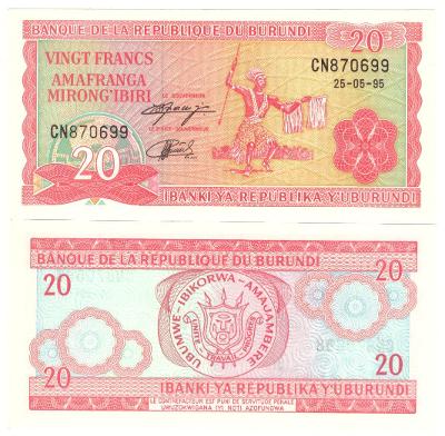 BURUNDI 20 Francs 1995 - UNC - Pick 27c 1995
