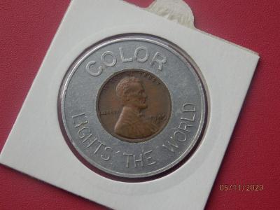 Hliníkový žeton v kombinaci s mincí One Cent 1949 D.