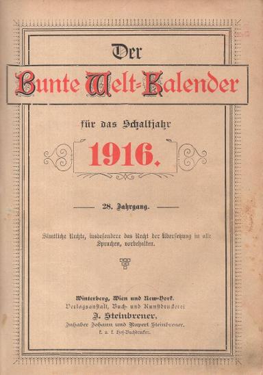 Der Bunte Welt - Kalender 1916 - Sběratelství