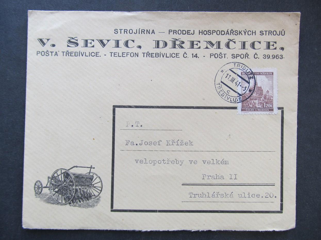 h9297 Dřemčice Třebívlice - Praha V.Ševic strojáreň 1941 - Filatelia