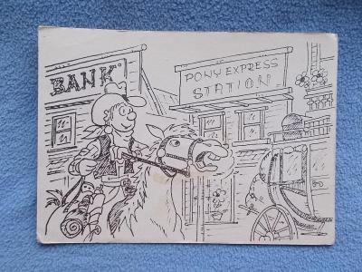 Umělecká pohlednice kresba humor Divoký Západ Zapadákov kovboj dostavn