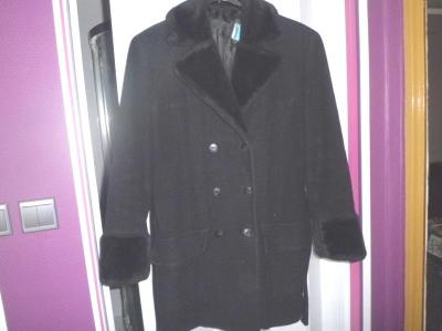 FUN FASHION 3/4 eleg. černý vlněný kabát s kožešinkou  L- XL