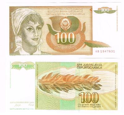 Jugoslávie 100 dinara UNC / N