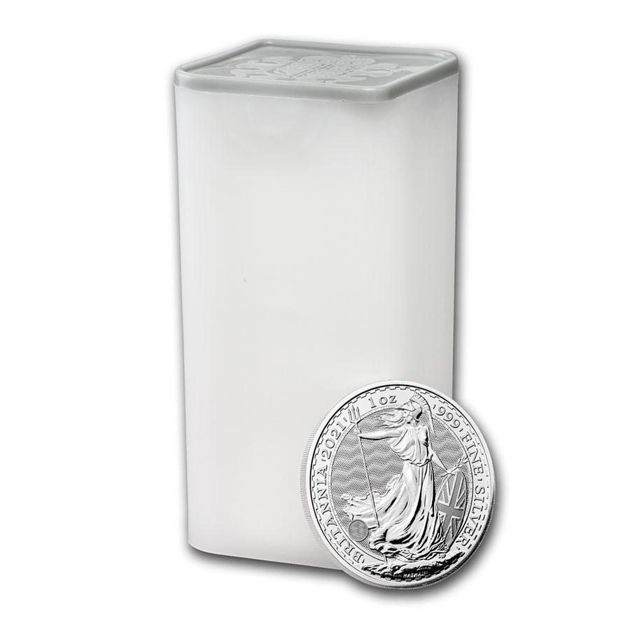 Stříbrné mince Britannia 1 oz 999/1000 r. 2021 25ks. (tuba) - Numizmatika