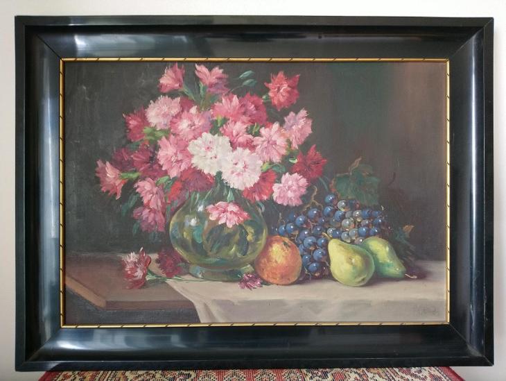 Josef Steinský, Zátiší s květinami a ovocem, 70x50 cm - Umění