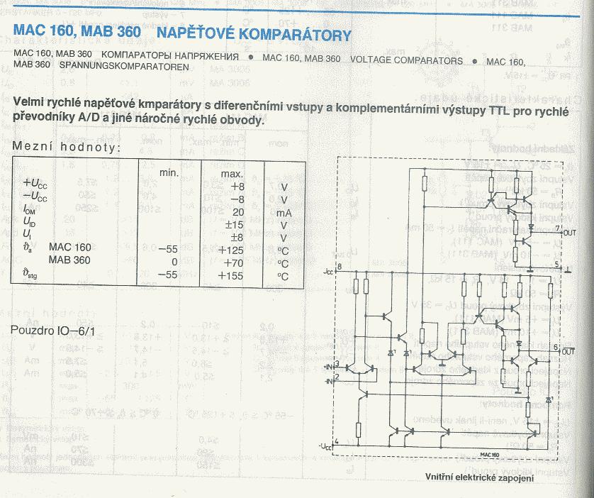 MAC160 TESLA - rychlý napěťový komparátor - NOS - Elektronické součástky