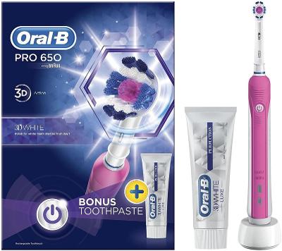 Elektrický zubní kartáček Oral-B PRO 650 Rosa  + pasta Oral B 3D White