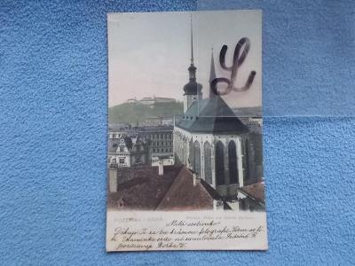 Pohlednice Brno pohled Špilberk a chrám Svatého Jakuba