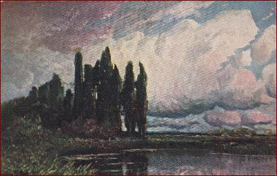 Krajina * rybník, stromy, mraky, umělecká * M5785