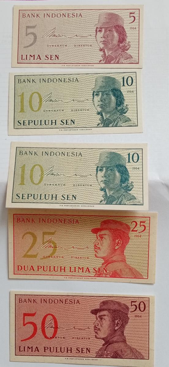 Indonésie 5, 10 (2x),25,50 sen vše 1964 celkem 5 ks - Bankovky Asie