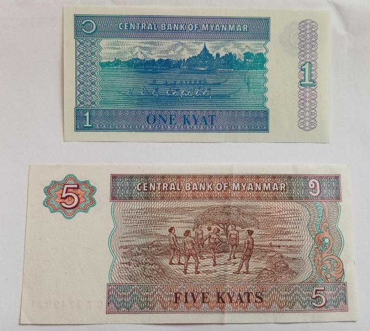 Myanmar 1 kyat 1996 a 5 kyats 1996 celkem 2 ks