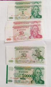 Přidněsterská republika 1 (2x), 10 (2x), 50, 10000 rublů celkem 6 ks