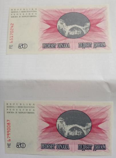Bosna a Hercegovina 50 dinárů 1992 celkem 2 ks - Bankovky Evropa
