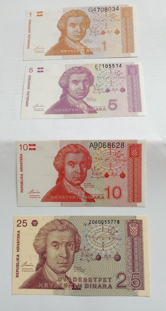 Chorvatsko 1,5,10,25 dinár vše 1991 celkem 4 ks