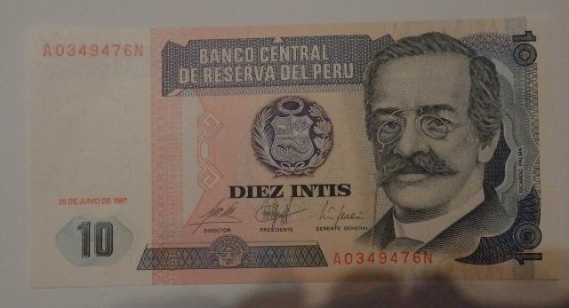 Bankovka Peru 10 DIEZ INTIS r.1987 A 0349476N , UNC