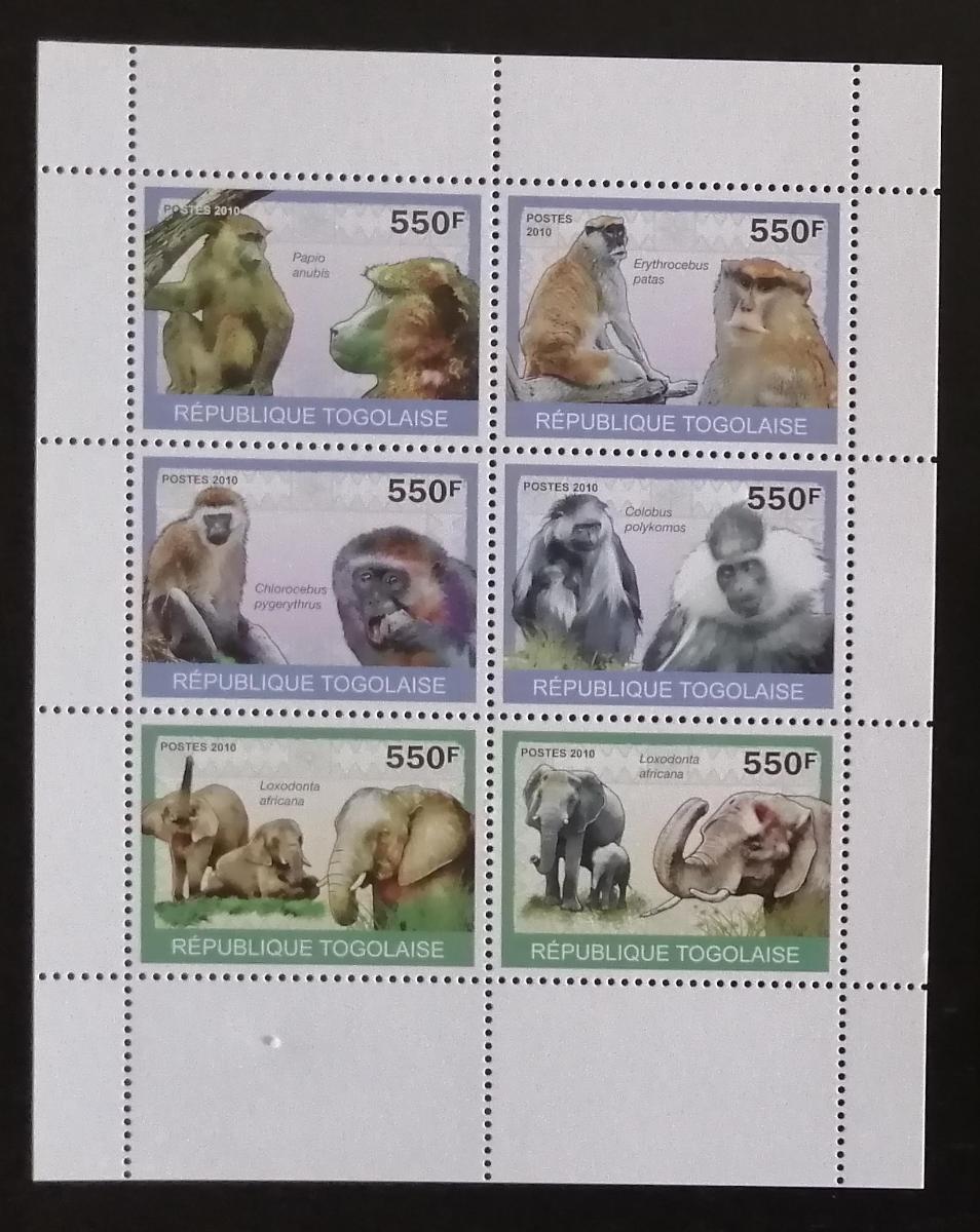 Togo 2010 Mi.3479-82 8,5€ - Fauna afriky, opice a slony - Známky fauna