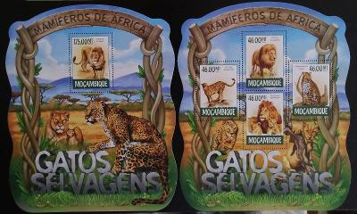 Mozambik 2015 Mi.7974-7+Bl.1035 20€ - Fauna Afriky, lvi a kočky