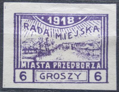 Polsko, Przedbórz 1918 Pohled na město RARITA Mi# 9 B Kat 50€ 2229