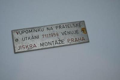 Vupomínku na přátelské utkání 7.11.1959 Jiskra montáže Praha