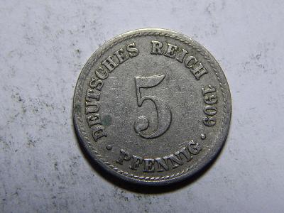 Německo Císařství 5 Pfennig 1909A XF č29291