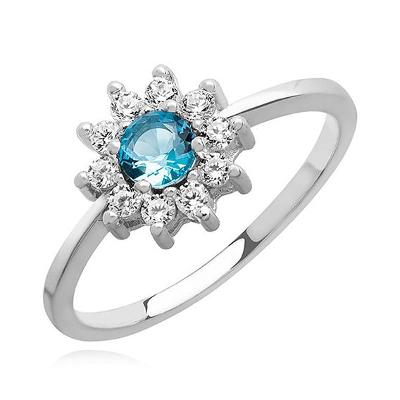 Prsten stříbro 925/1000 Cubic zirconia Flower Aquamarine