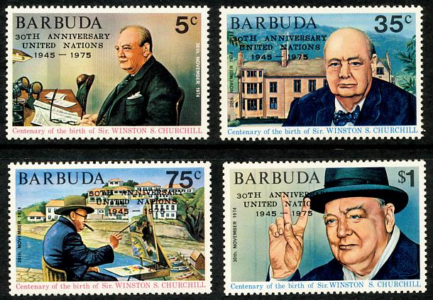 Barbuda 1975 Výročí OSN, Churchill, přetisky - Známky
