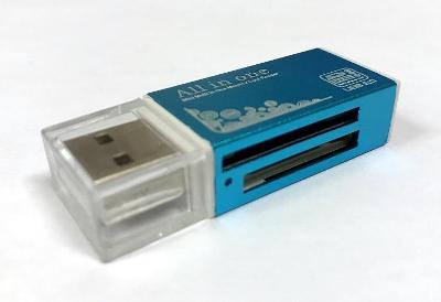 USB 2.0 čtečka paměťových kater SD/microSD/MMC - modrá