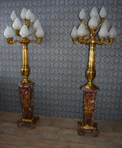 Zámecké podlahové lampy-mramor-bronz-sklo-220 cm
