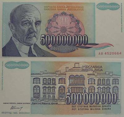 Jugoslávie 500 000 000 dinárů P134  UNC