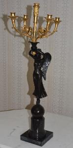 Zámecký svícen s bohyní - Mramor + bronz