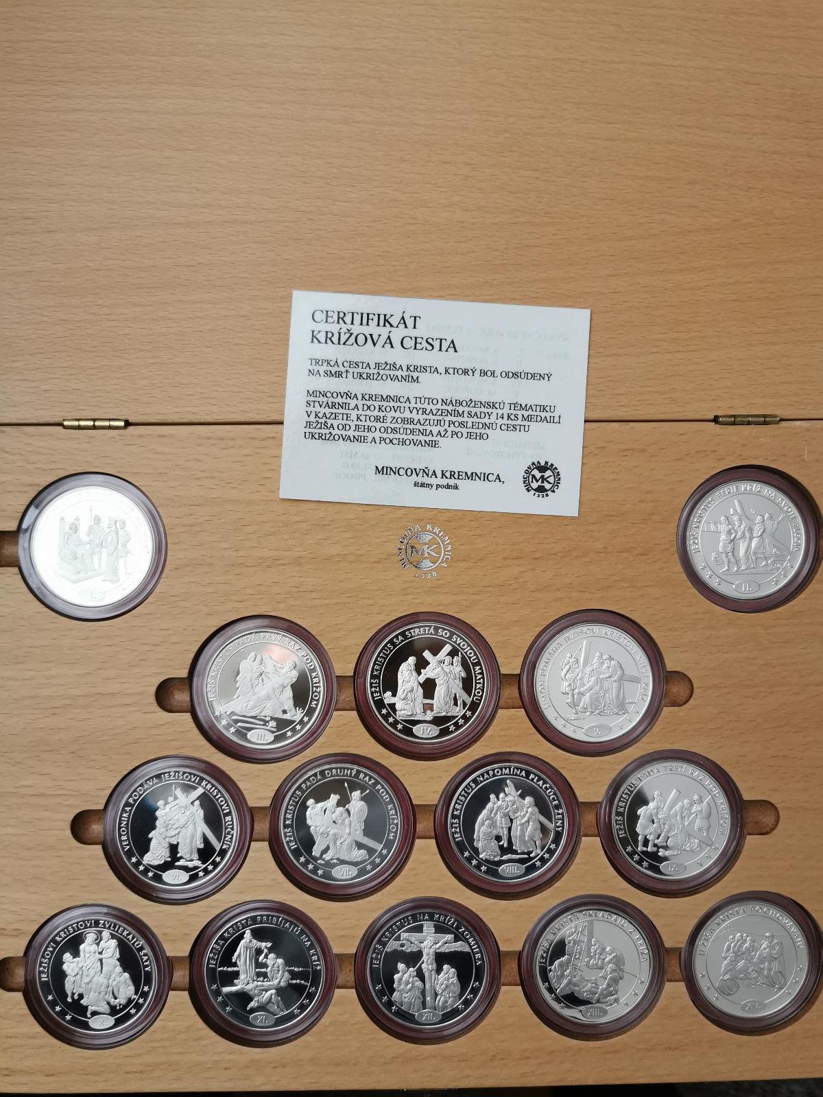 14 x 1 oz Ag medaili KRÍŽOVÁ CESTA, Mincovna Kremnica - Numizmatika