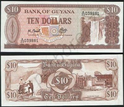 10 DOLLAR 1993 GUYANA P23f  UNC