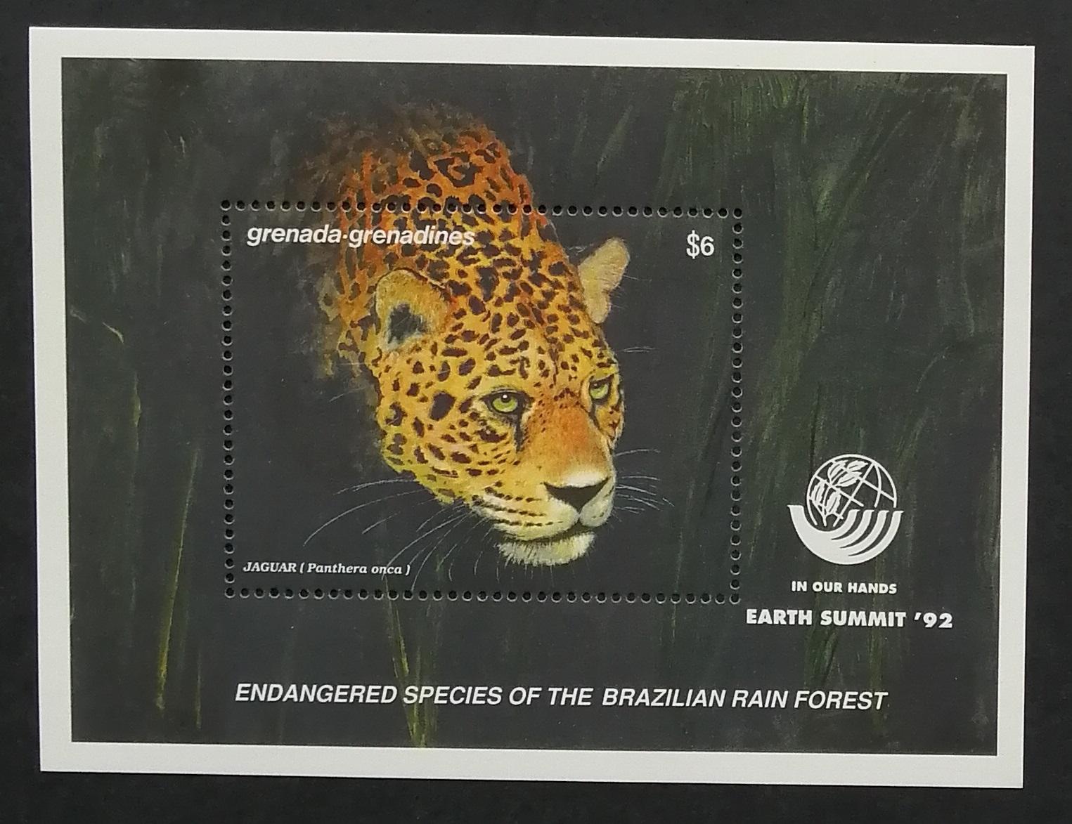 Grenadíny & Grenada 1992 Bl.260 8€ Jaguár, fauna Ameriky, mačky - Známky fauna