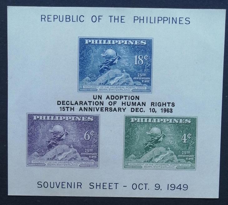 Filipíny 1963 Bl.6 3,5€ Deklarace práv člověka OSN, přetisk výročí UPU - Filatelie