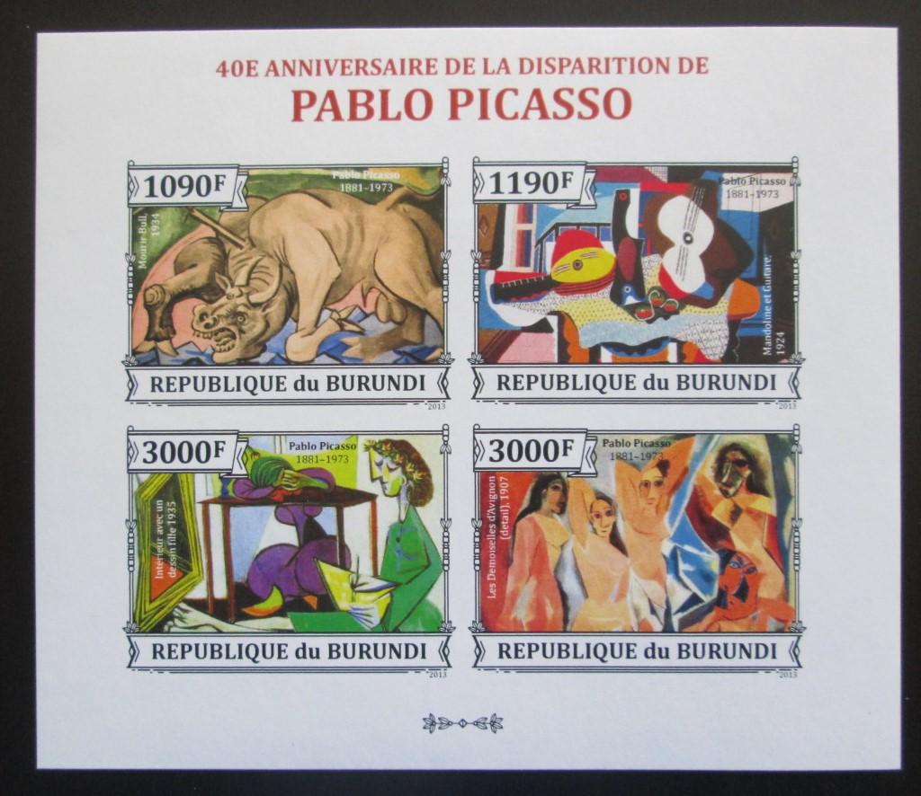 Burundi 2013 Umenie, Pablo Picasso neperf. Mi# 3313-16 B 2255 - Známky